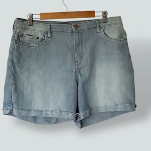Calvin‎ Klein Jeans Denim Shorts Striped Cuffed Hem High Waist Blue Size 16